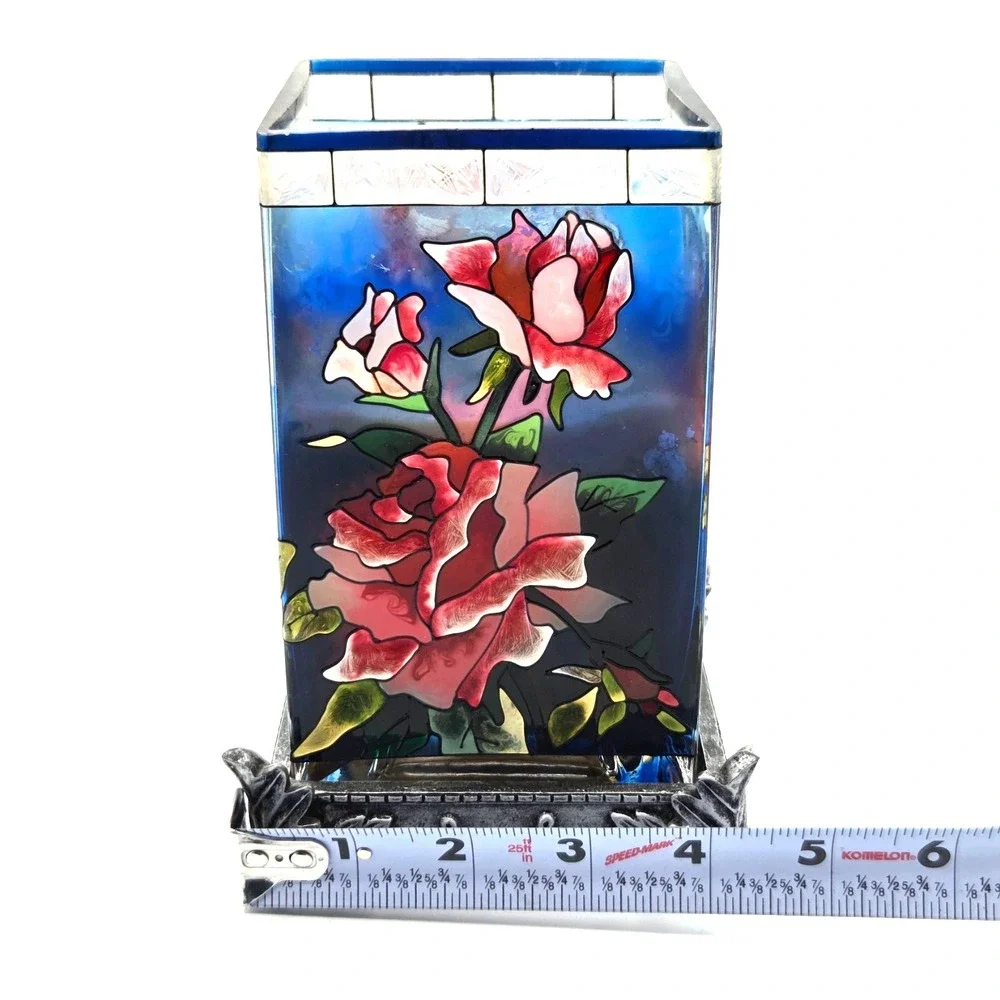 Amia‎ Studio Hand Painted Candle Holder Stained Glass  Roses Floral Cottage Core